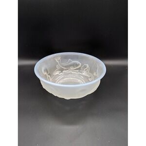 Vintage Fenton Opalescent Frosted Glass Koi Fish Embossed  Atlantis Bowl 1969